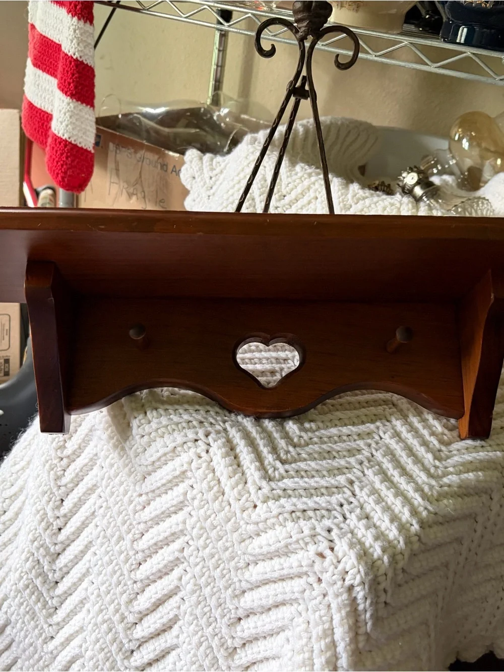 Wooden Heart Accent Wall Shelf - Brown